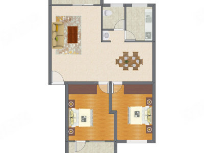 2室2厅 95.61平米户型图
