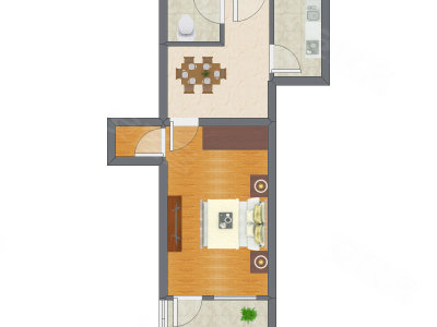 1室1厅 45.68平米户型图