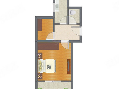 1室1厅 38.21平米户型图