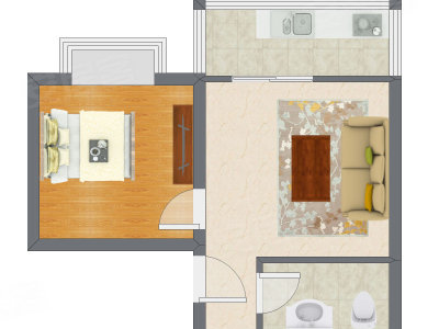 1室1厅 43.32平米户型图