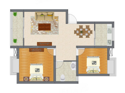 2室2厅 74.95平米户型图