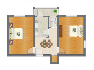 2室1厅 64.41平米户型图