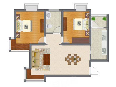 2室2厅 105.62平米户型图