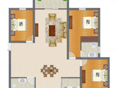 3室2厅 107.50平米户型图