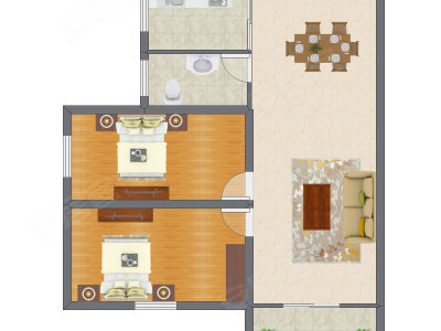 2室2厅 70.16平米户型图