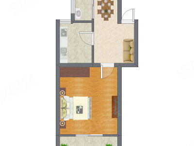1室2厅 31.86平米户型图