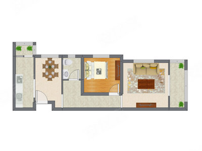 1室2厅 77.34平米户型图