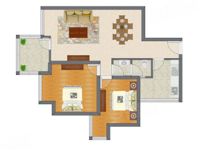2室2厅 83.48平米户型图