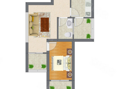 1室1厅 53.00平米户型图