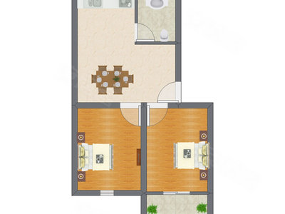 2室1厅 65.38平米户型图