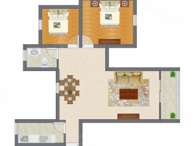 2室2厅 98.78平米户型图