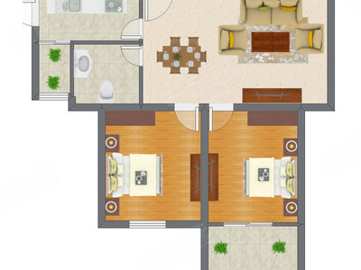 2室2厅 59.97平米户型图