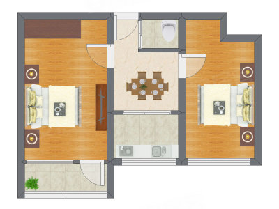 2室1厅 50.40平米户型图