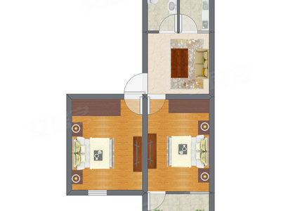 2室1厅 39.48平米户型图