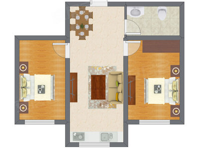 2室2厅 62.00平米户型图