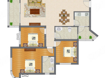 3室2厅 98.73平米户型图