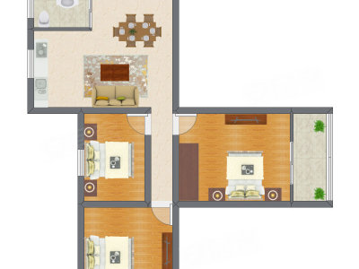 3室1厅 59.55平米
