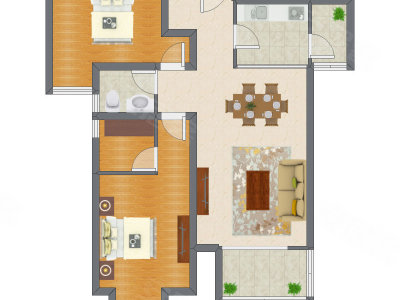 2室2厅 93.95平米户型图