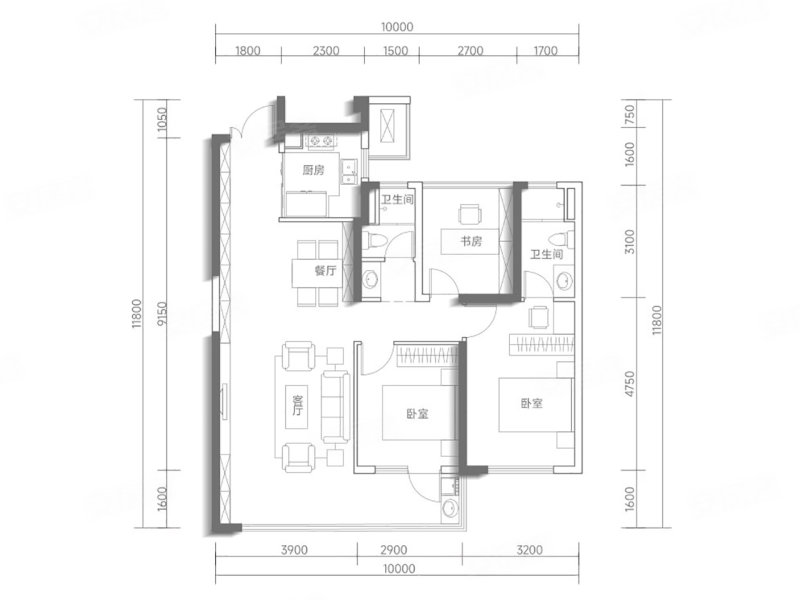 中建悦庐·幸福序3室2厅107㎡174万二手房图片