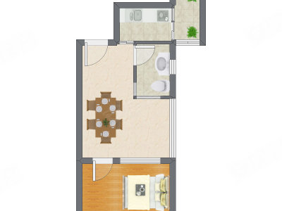 1室1厅 43.55平米户型图