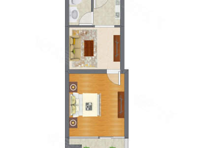 1室1厅 42.23平米户型图