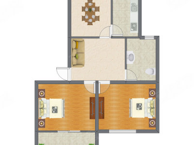 2室2厅 77.24平米户型图