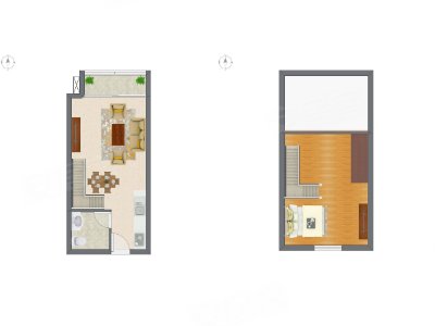 1室1厅 30.74平米户型图
