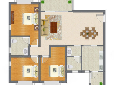 3室2厅 114.20平米户型图