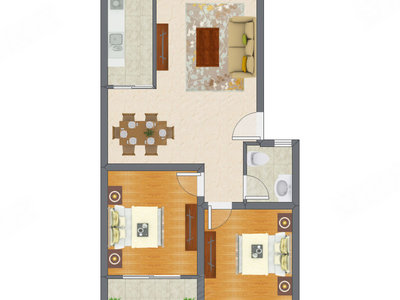 2室2厅 87.22平米户型图