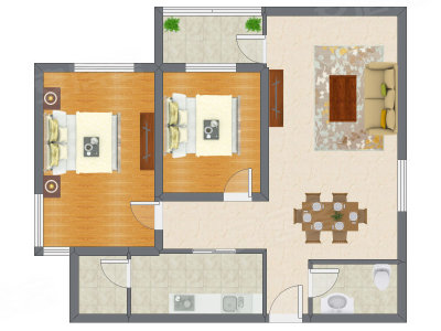 2室2厅 95.39平米户型图