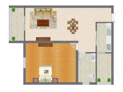 1室2厅 95.00平米户型图