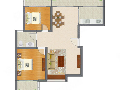 2室2厅 90.76平米