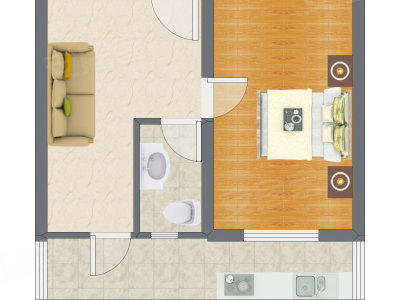 1室1厅 50.65平米