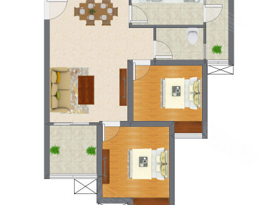 2室2厅 59.22平米户型图