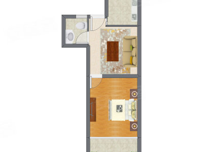 1室1厅 51.79平米户型图