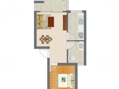 1室1厅 33.31平米户型图