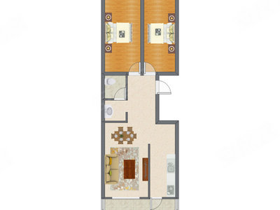 2室2厅 72.65平米