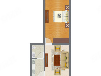 1室1厅 41.36平米户型图