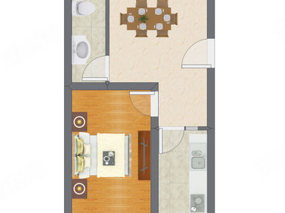 1室1厅 48.33平米户型图