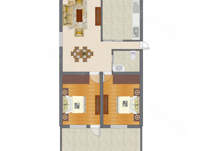 2室2厅 80.61平米户型图