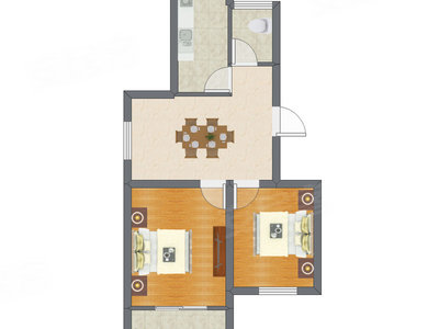 2室1厅 41.96平米户型图