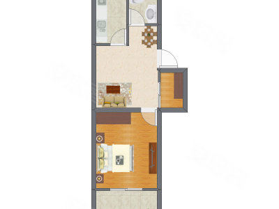 1室2厅 35.37平米户型图