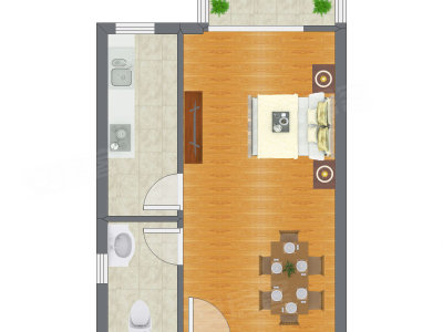1室0厅 33.59平米户型图