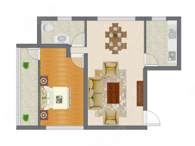 1室2厅 74.40平米户型图