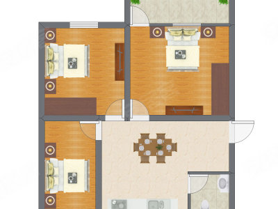 3室1厅 61.50平米