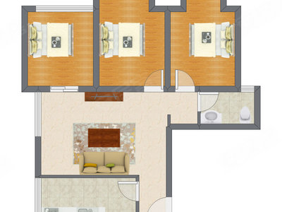 3室1厅 79.25平米户型图