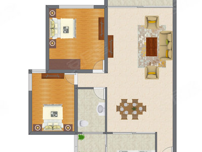2室1厅 90.00平米户型图