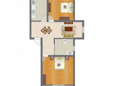 2室1厅 65.48平米户型图