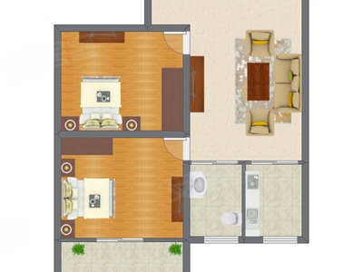 2室1厅 70.52平米