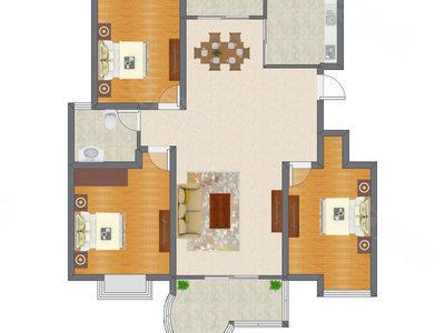 3室2厅 128.82平米户型图